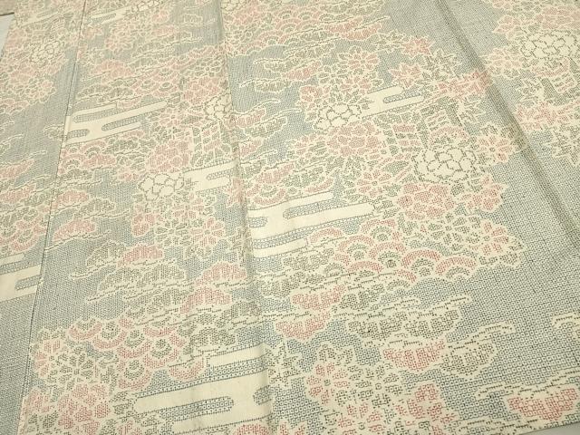 平和屋着物▽本場結城紬 重要無形文化財 単衣 100亀甲 草花文 正絹 逸品 AAAU8000fy