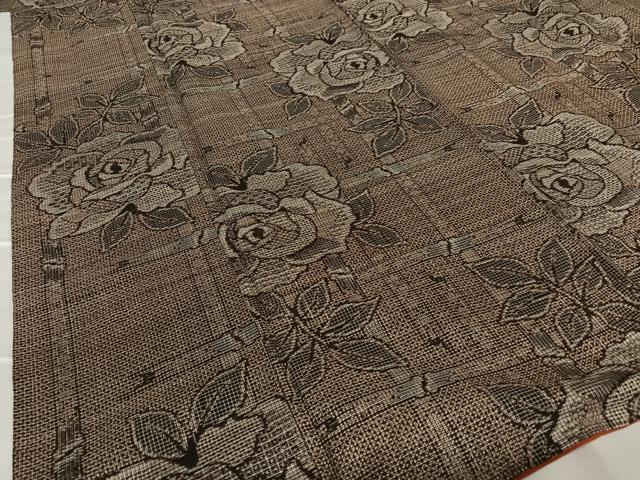 平和屋着物●本場大島紬 泥染め 割込み絣 格子花文 正絹 逸品 AAAU8014zg
