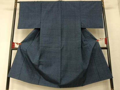 平和屋着物●男性 紬 アンサンブル 色無地 鉄紺色 正絹 逸品 AAAU8037zg