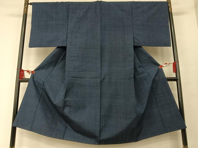 平和屋着物●男性 紬 アンサンブル 色無地 鉄紺色 正絹 逸品 AAAU8037zg