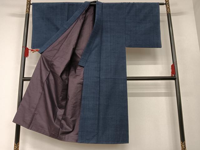 平和屋着物●男性 紬 アンサンブル 色無地 鉄紺色 正絹 逸品 AAAU8037zg