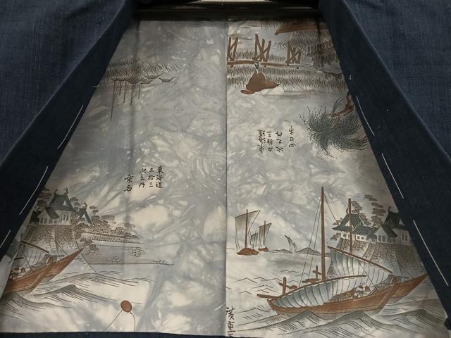 平和屋着物●男性 紬 アンサンブル 色無地 鉄紺色 正絹 逸品 AAAU8037zg