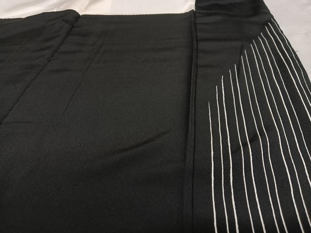 平和屋着物●上質な小紋　縞　黒地　正絹　逸品　AAAU8043zg