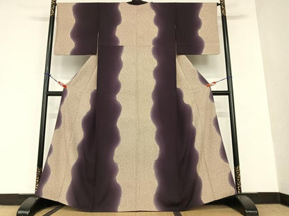 平和屋着物●上質な小紋　鹿の子よろけ縞　暈し染め　正絹　逸品　AAAU8078zg