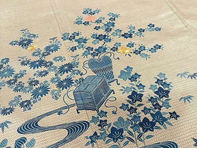 平和屋着物●人間国宝　五代　田畑喜八　本場大島紬　訪問着　駒刺繍　流水籠花文　高島屋扱い　正絹　逸品　AAAU8084zg