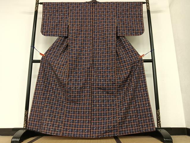 平和屋着物○本場琉球絣 紬 格子 正絹 逸品 AAAU8092zg
