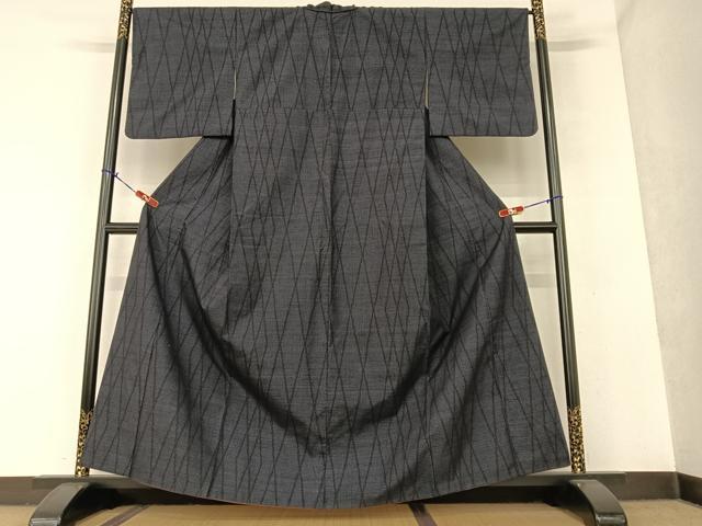 平和屋着物○結城紬 80亀甲 変わり縞 正絹 逸品 AAAU8093zg