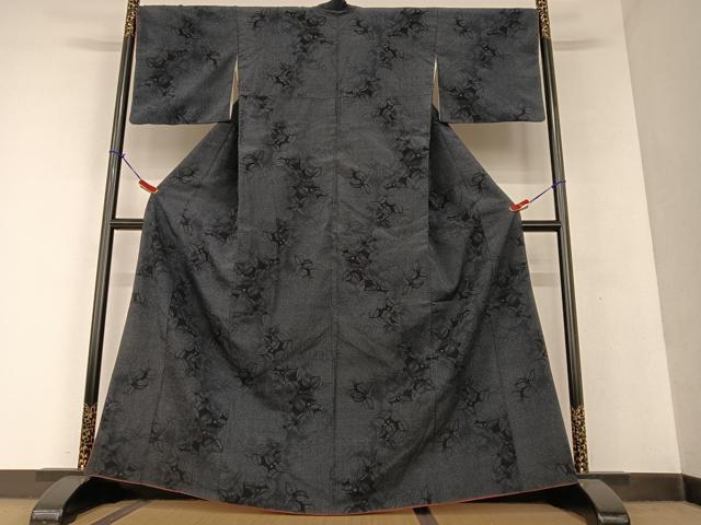 平和屋着物●本塩沢 110亀甲 草花文 正絹 逸品 AAAU8098zg