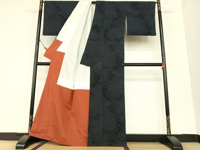 平和屋着物●本塩沢 110亀甲 草花文 正絹 逸品 AAAU8098zg