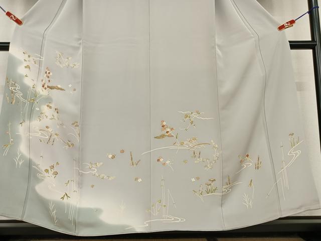 平和屋着物●創業460年・千總 訪問着 手描き 駒刺繍 流水花文 暈し染め 金彩 鈴乃屋扱い 正絹 逸品 AAAU8101zg