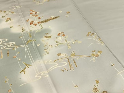 平和屋着物●創業460年・千總 訪問着 手描き 駒刺繍 流水花文 暈し染め 金彩 鈴乃屋扱い 正絹 逸品 AAAU8101zg
