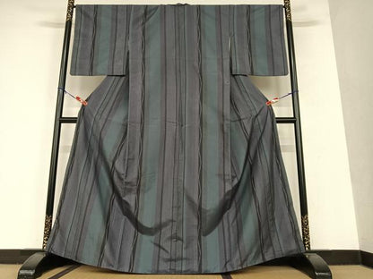平和屋着物●上質な紬 変わり縞 正絹 逸品 AAAU8112zg
