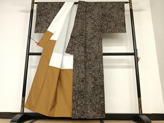 平和屋着物●本場大島紬　9マルキ　風景草花文　正絹　逸品　AAAU8116zg