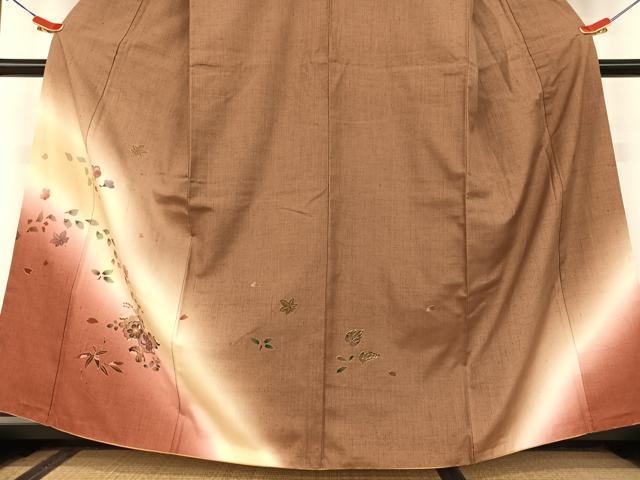 平和屋着物●訪問着 作家物 紬地 舞花文 暈し染め 金彩 正絹 逸品 AAAU8123zg