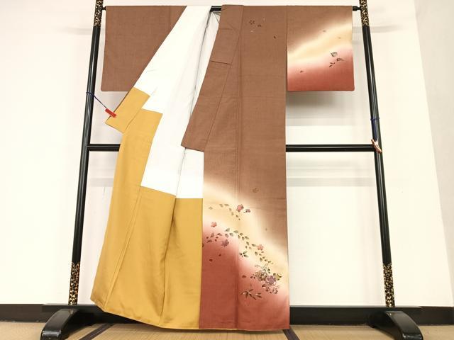 平和屋着物●訪問着 作家物 紬地 舞花文 暈し染め 金彩 正絹 逸品 AAAU8123zg