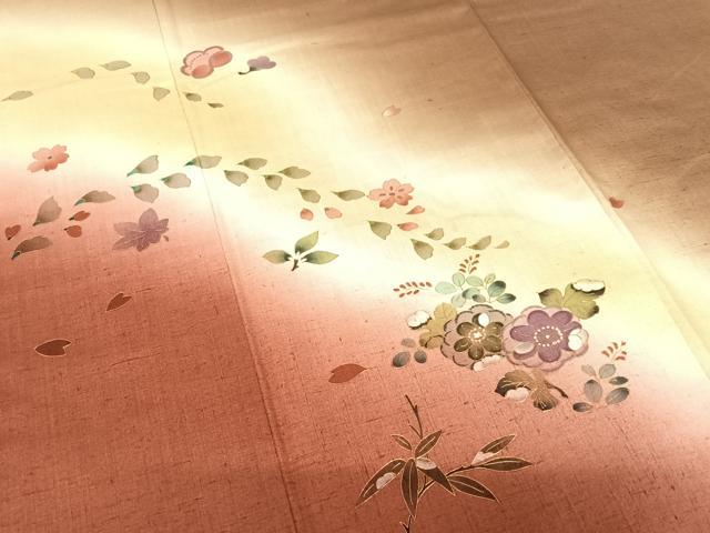 平和屋着物●訪問着 作家物 紬地 舞花文 暈し染め 金彩 正絹 逸品 AAAU8123zg