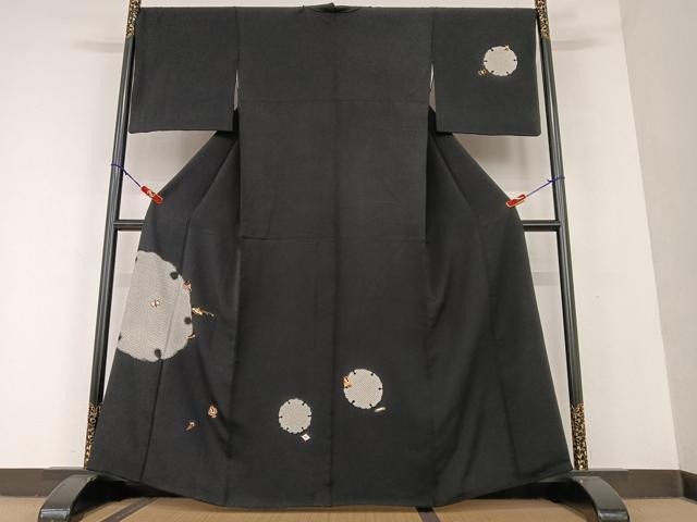 平和屋着物○訪問着 総絞り 吉祥花文 黒地 正絹 逸品 AAAW2558cs