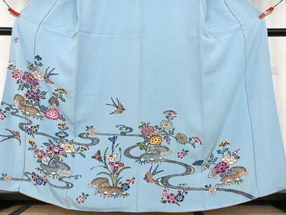 平和屋着物●本場琉球紅型 訪問着 流水花鳥文 正絹 逸品 AAAU8131zg