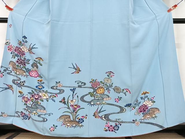 平和屋着物●本場琉球紅型 訪問着 流水花鳥文 正絹 逸品 AAAU8131zg