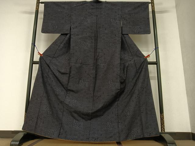 平和屋着物●結城紬 80亀甲 麻の葉文様 青海波 正絹 逸品 AAAU8134zg