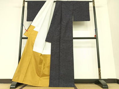 平和屋着物●結城紬 80亀甲 麻の葉文様 青海波 正絹 逸品 AAAU8134zg