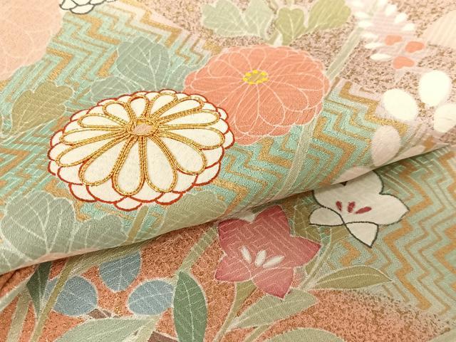 平和屋着物○訪問着 駒刺繍 草花文 暈し染め 金彩 正絹 逸品