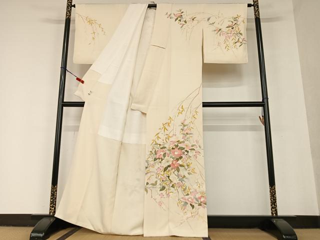 平和屋着物○訪問着 友禅 作家物 草花文 椿 暈し染め 正絹