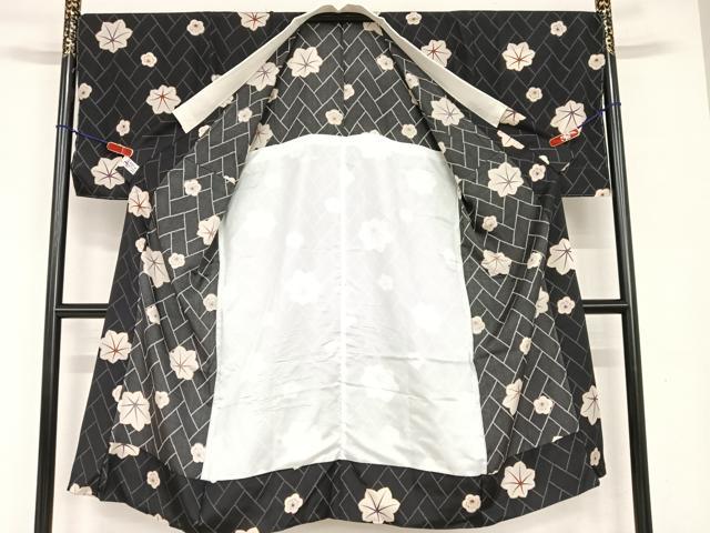平和屋着物○長襦袢 無双仕立て 舞梅文 楓 黒地 やまと誂製 正絹