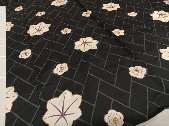 m665＊美品 正絹 梅 袖無双 手縫い仕立て 長襦袢 平和屋着物○長襦袢 無双仕立て 舞梅文 楓 黒地 やまと誂製 正絹