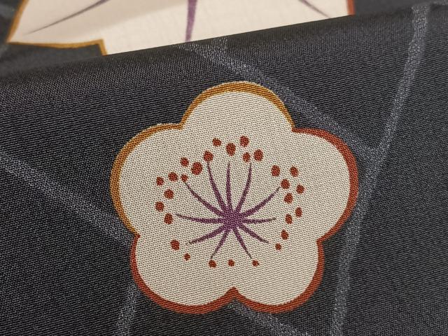m665＊美品 正絹 梅 袖無双 手縫い仕立て 長襦袢 平和屋着物○長襦袢 無双仕立て 舞梅文 楓 黒地 やまと誂製 正絹