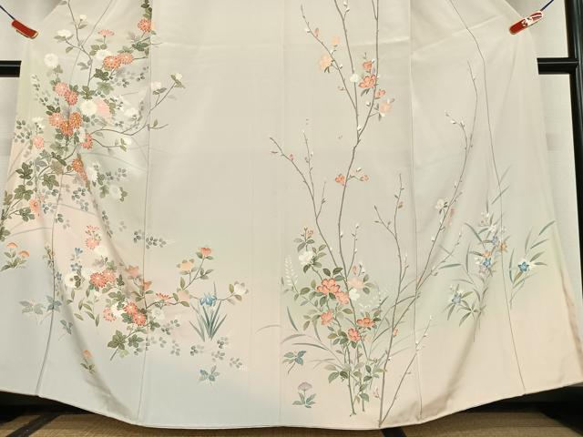 平和屋着物○訪問着 友禅 駒刺繍 草花文 暈し染め 正絹 逸品