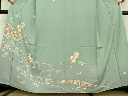 平和屋着物●訪問着 流水花兎 暈し染め 金彩 正絹 逸品 AAAU8164zg
