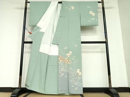 平和屋着物●訪問着 流水花兎 暈し染め 金彩 正絹 逸品 AAAU8164zg