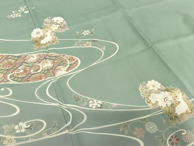 平和屋着物●訪問着 流水花兎 暈し染め 金彩 正絹 逸品 AAAU8164zg