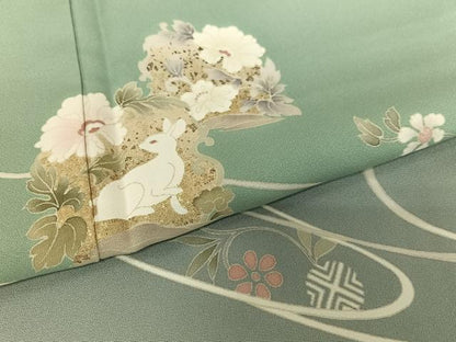 平和屋着物●訪問着 流水花兎 暈し染め 金彩 正絹 逸品 AAAU8164zg