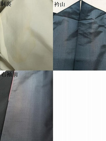 平和屋着物●三彩茶染紬 縞 三唱織物 反端付き 正絹 逸品 AAAU8167zg