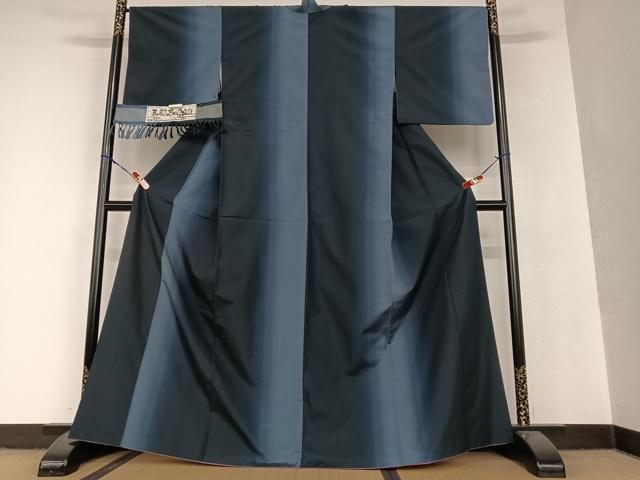 平和屋着物●三彩茶染紬 縞 三唱織物 反端付き 正絹 逸品 AAAU8167zg