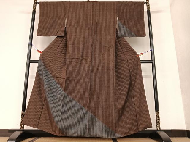平和屋着物●訪問着 紬地 縞 正絹 逸品 AAAU8179zg