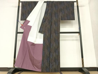平和屋着物●本場大島紬 9マルキ 斜縞 黒地 さが美扱い 正絹 逸品 AAAU8195zg