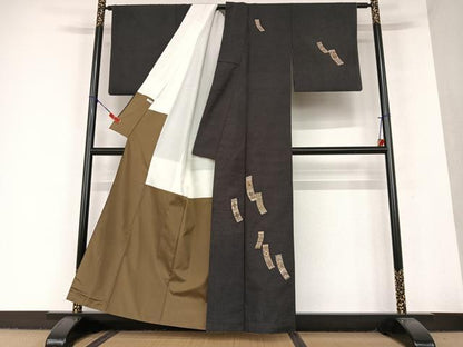 平和屋着物●着物デザイナー 園山明子 訪問着 紬地 短冊飛鳥文 正絹 逸品 AAAU8199zg