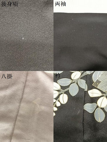 平和屋着物●訪問着 辻が花 地紙重ね花文 黒地 金彩 正絹 逸品 AAAU8206zg