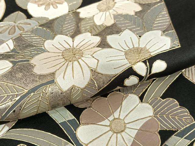 平和屋着物●訪問着 辻が花 地紙重ね花文 黒地 金彩 正絹 逸品 AAAU8206zg