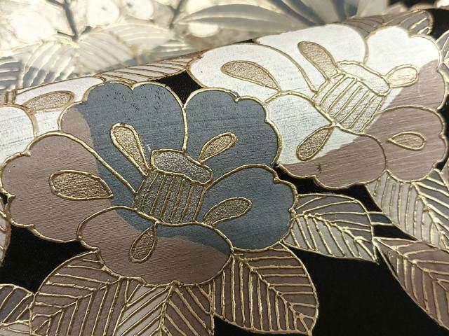 平和屋着物●訪問着 辻が花 地紙重ね花文 黒地 金彩 正絹 逸品 AAAU8206zg