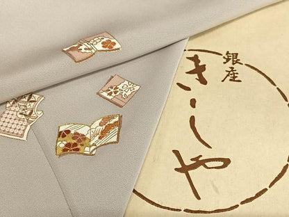 平和屋着物●銀座きしや　訪問着　駒刺繍　花冊子文　金彩　たとう紙付き　正絹　逸品　AAAU8236zg