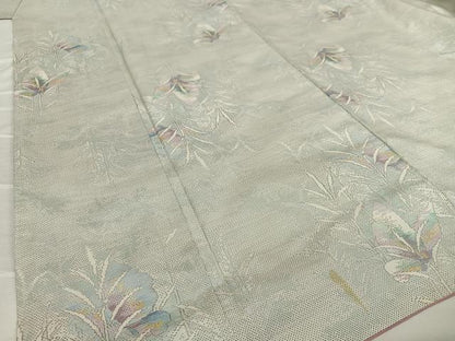 平和屋着物●本場大島紬 白大島 9マルキ 草花文 正絹 逸品 AAAU8244zg