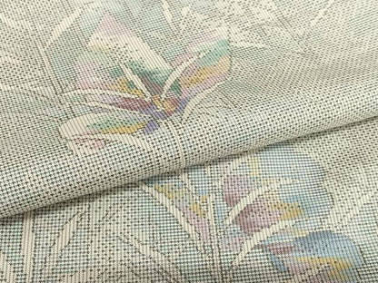 平和屋着物●本場大島紬 白大島 9マルキ 草花文 正絹 逸品 AAAU8244zg