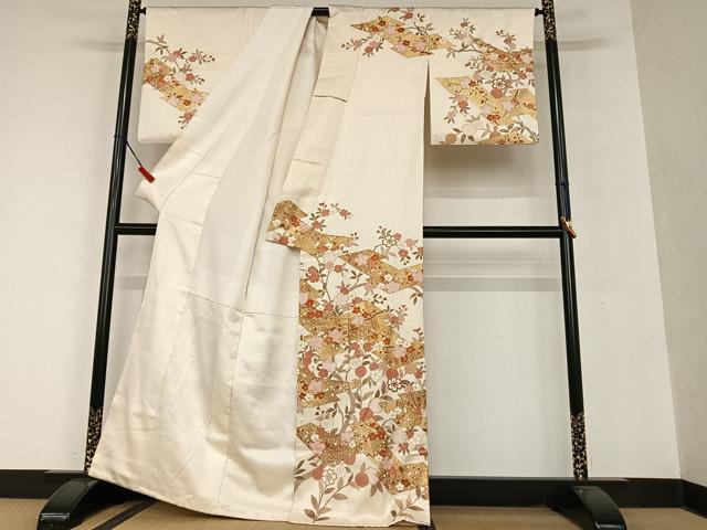 平和屋着物●訪問着 駒刺繍 枝梅 暈し染め 金彩 正絹 逸品 AAAU8249zg