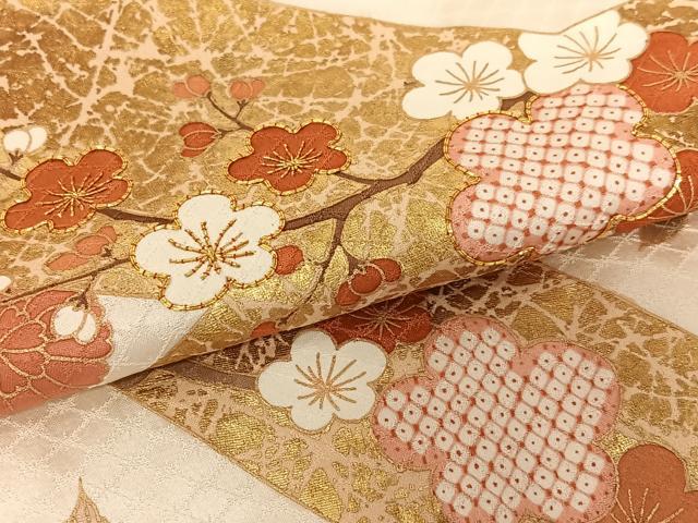 平和屋着物●訪問着 駒刺繍 枝梅 暈し染め 金彩 正絹 逸品 AAAU8249zg