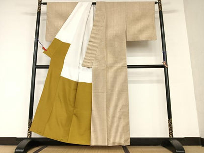 平和屋着物●上質な紬　縞　正絹　逸品　AAAU8256zg