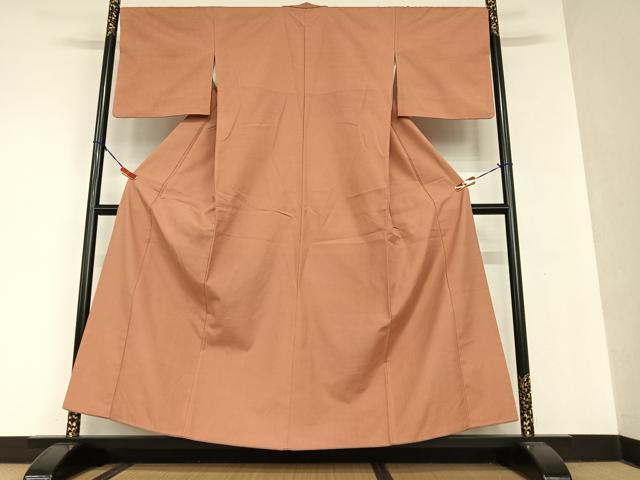 平和屋着物●上質な紬 色無地 肉桂色 正絹 逸品 AAAU8266zg